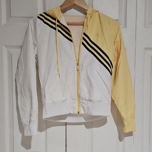 Adidas Zip-Up Windbreaker Jacket | Yellow & White | Hooded | Women’s S